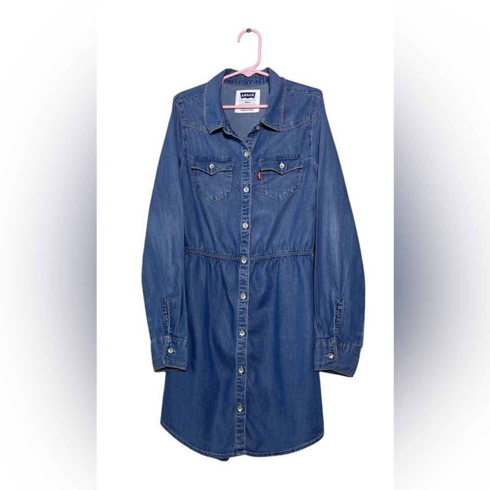 Levi's Girl’s Long Sleeve Chambray Button-up Western Rodeo Denim Dress, Sz 8